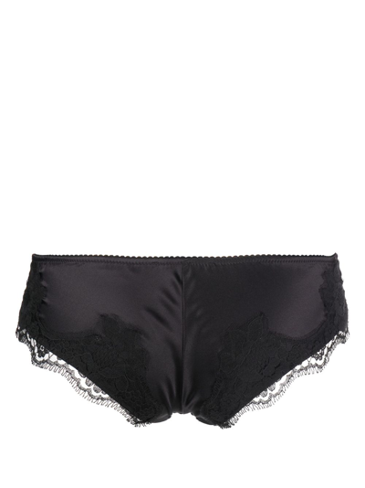 Dolce & Gabbana Satin Lace-trim Brazilian Briefs In Black
