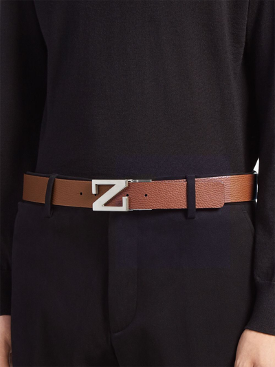 Shop Zegna Reversible Leather Belt In Brown