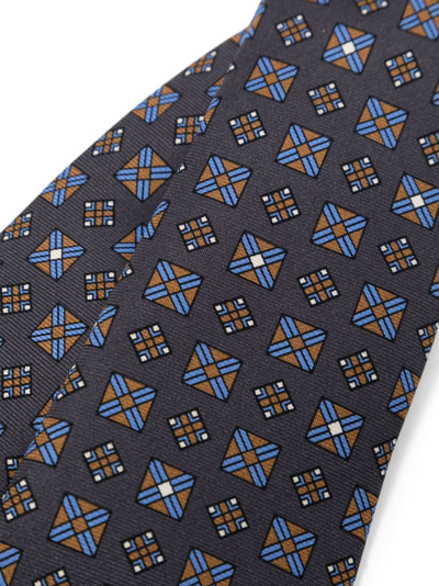 Shop Kiton Geometric-print Silk Tie In Grey