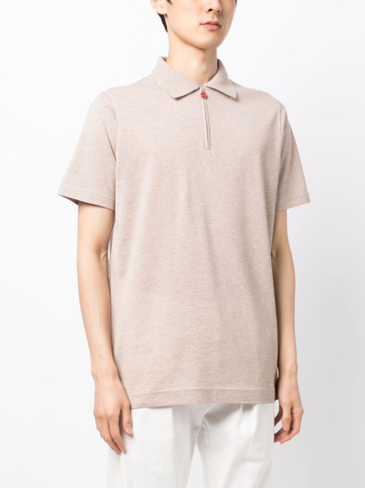 Shop Kiton Zip-up Cotton Polo Shirt In Neutrals