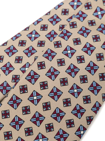 Shop Kiton Geometric-print Silk Tie In Neutrals