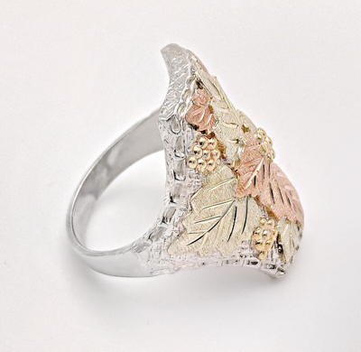 Pre-owned Black Hills Gold Sterling Silver Men's Ring W 10k Gold Leaves Size 9 - 14