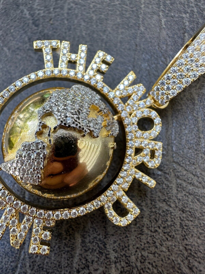 Pre-owned Scarface Moissanite Hip Hop 925 Silver Iced World Is Mine Spinning Globe Pendant Necklace In White