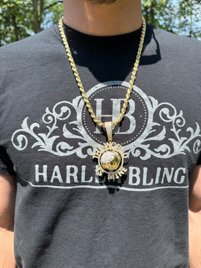 Pre-owned Scarface Moissanite Hip Hop 925 Silver Iced World Is Mine Spinning Globe Pendant Necklace In White