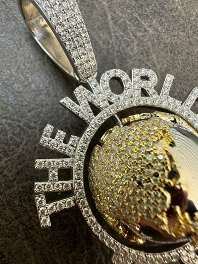 Pre-owned Scarface Moissanite Hip Hop 925 Silver Iced World Is Mine Spinning Globe Pendant Necklace In White