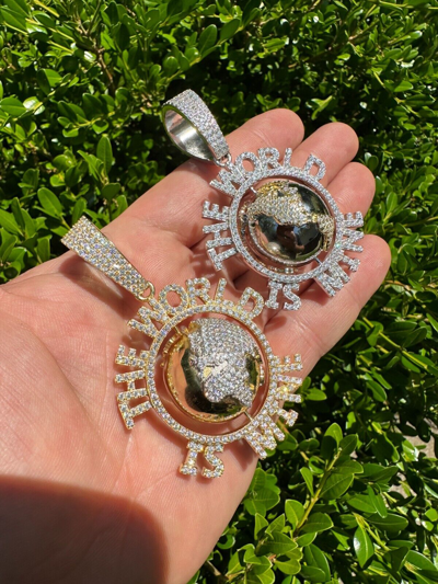 Pre-owned Scarface Moissanite Hip Hop 925 Silver Iced World Is Mine Spinning Globe Pendant Necklace In White