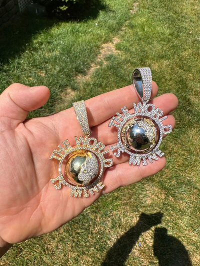 Pre-owned Scarface Moissanite Hip Hop 925 Silver Iced World Is Mine Spinning Globe Pendant Necklace In White