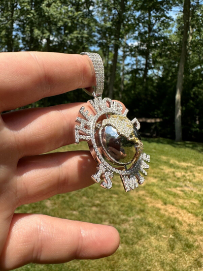 Pre-owned Scarface Moissanite Hip Hop 925 Silver Iced World Is Mine Spinning Globe Pendant Necklace In White