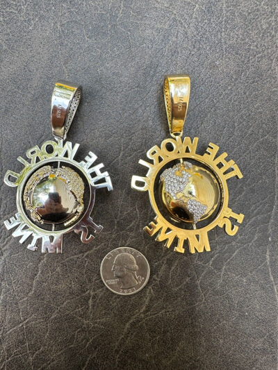 Pre-owned Scarface Moissanite Hip Hop 925 Silver Iced World Is Mine Spinning Globe Pendant Necklace In White