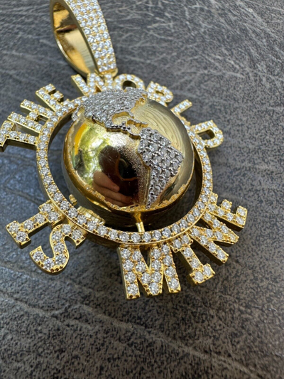 Pre-owned Scarface Moissanite Hip Hop 925 Silver Iced World Is Mine Spinning Globe Pendant Necklace In White