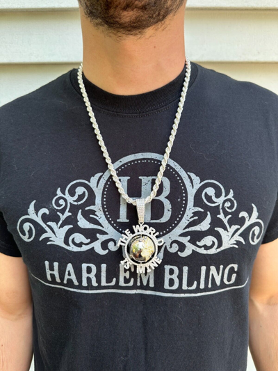 Pre-owned Scarface Moissanite Hip Hop 925 Silver Iced World Is Mine Spinning Globe Pendant Necklace In White