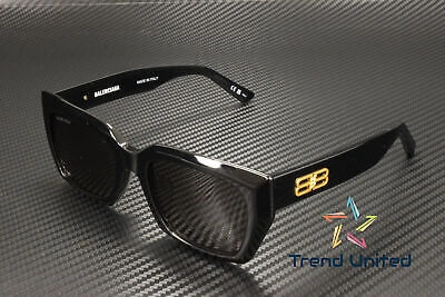 Pre-owned Balenciaga Bb0272sa 001 Rectangular Squared Black Grey 54 Mm Unisex Sunglasses In Gray