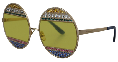 Pre-owned Dolce & Gabbana Sunglasses Dg2209b Shiny Gold Oval Metal Crystals Shades 1900usd In Yellow