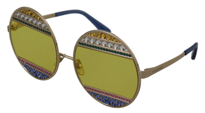 Pre-owned Dolce & Gabbana Sunglasses Dg2209b Shiny Gold Oval Metal Crystals Shades 1900usd In Yellow