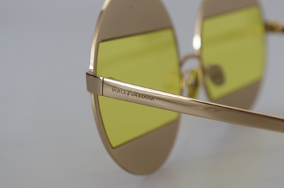 Pre-owned Dolce & Gabbana Sunglasses Dg2209b Shiny Gold Oval Metal Crystals Shades 1900usd In Yellow