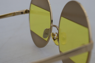 Pre-owned Dolce & Gabbana Sunglasses Dg2209b Shiny Gold Oval Metal Crystals Shades 1900usd In Yellow