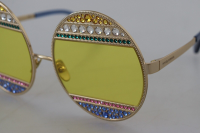 Pre-owned Dolce & Gabbana Sunglasses Dg2209b Shiny Gold Oval Metal Crystals Shades 1900usd In Yellow