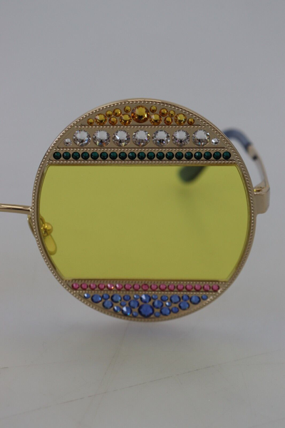 Pre-owned Dolce & Gabbana Sunglasses Dg2209b Shiny Gold Oval Metal Crystals Shades 1900usd In Yellow