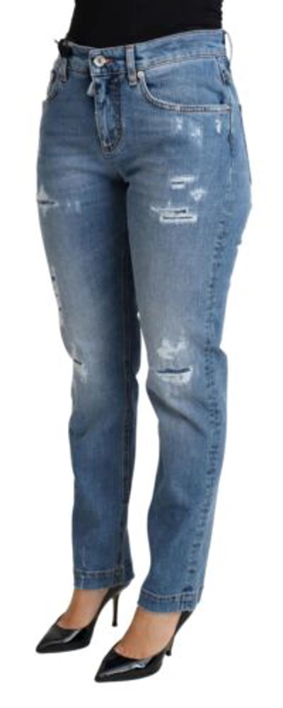 Pre-owned Dolce & Gabbana Dolce&gabbana Women Blue Jeans Pants Cotton Blend Tattered Skinny Denim Trousers
