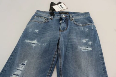 Pre-owned Dolce & Gabbana Dolce&gabbana Women Blue Jeans Pants Cotton Blend Tattered Skinny Denim Trousers