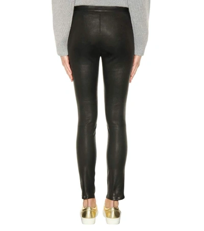 Shop J Brand Mid-rise Leather Leggings In Llack