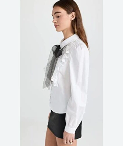 Pre-owned Self-portrait Lace Bib Cotton Shirt Uk4,6,8,10, In White
