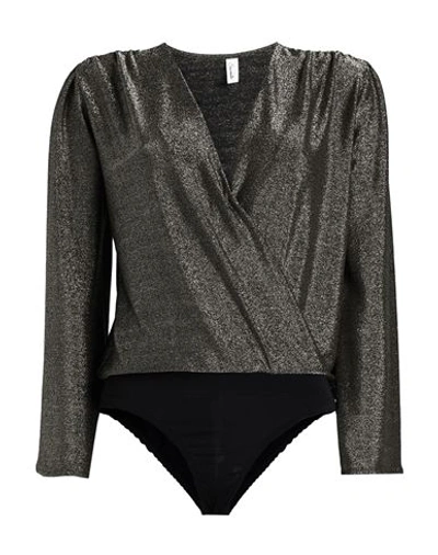 Shop Souvenir Woman Bodysuit Platinum Size S Polyamide, Metallic Fiber, Elastane In Grey