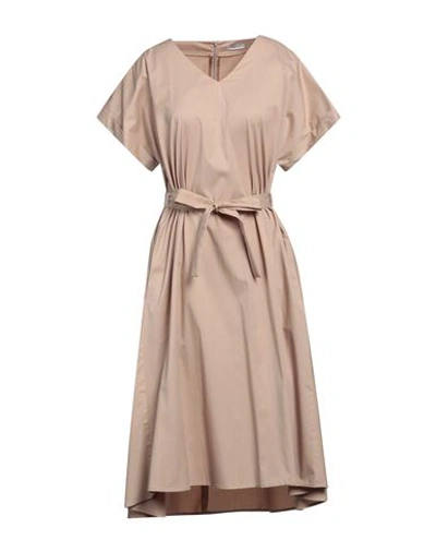 Shop Peserico Woman Midi Dress Beige Size 10 Cotton, Elastane