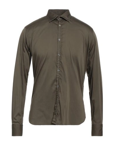 Shop Aglini Man Shirt Military Green Size 15 ¾ Cotton, Polyurethane, Elastane