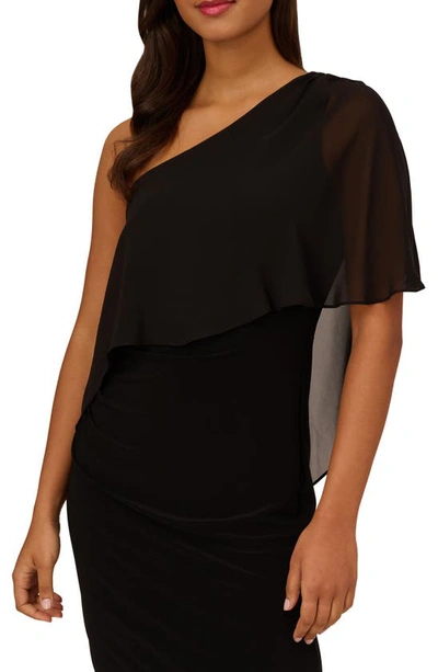 Shop Adrianna Papell Chiffon Jersey One-shoulder Dress In Black