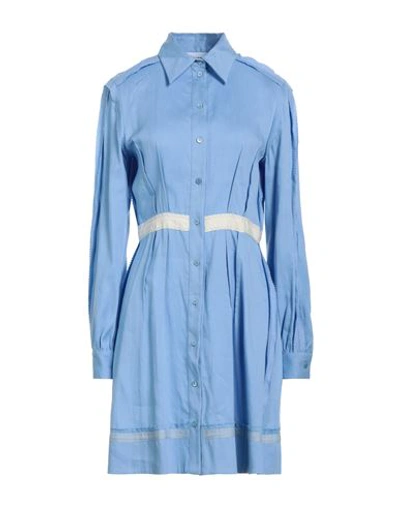Shop Moschino Woman Mini Dress Light Blue Size 10 Lyocell, Linen, Cotton, Elastane