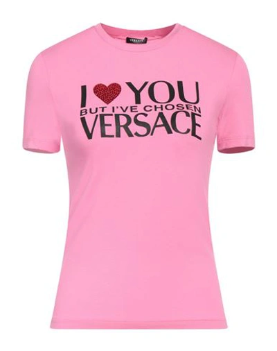 Shop Versace Woman T-shirt Pink Size 4 Viscose, Elastane, Glass