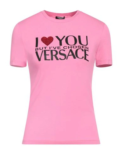 Versace Brand-print Slim-fit Stretch-jersey T-shirt In Pink