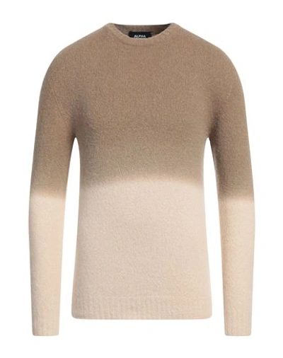 Shop Alpha Studio Man Sweater Camel Size 40 Alpaca Wool, Polyamide, Cotton, Modal, Elastane In Beige