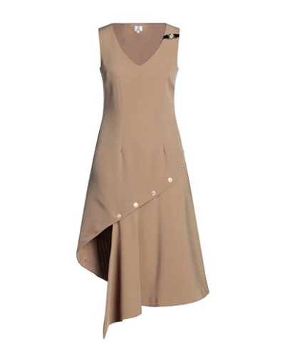 Shop Gil Santucci Woman Mini Dress Khaki Size 4 Polyester, Elastane In Beige