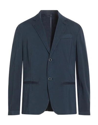 Shop A.testoni A. Testoni Man Blazer Slate Blue Size 36 Cotton, Elastane