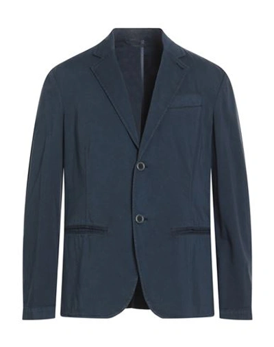 A.testoni Testoni Man Blazer Slate Blue Size 36 Cotton, Elastane In Blue