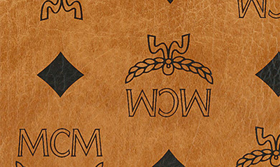 Shop Mcm Medium Aren Coated Canvas Wristlet In Cognac