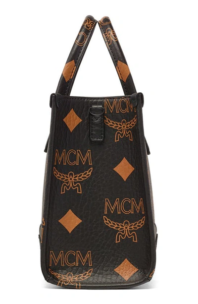 MCM Small Munchen Coated Canvas Tote Bag Black