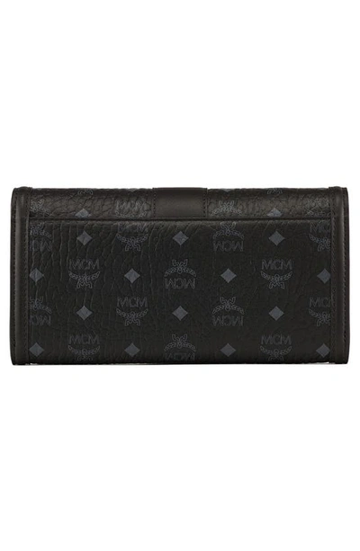 Shop Mcm Large Tracy Visetos Coated Canvas Wallet On A Chain In Black
