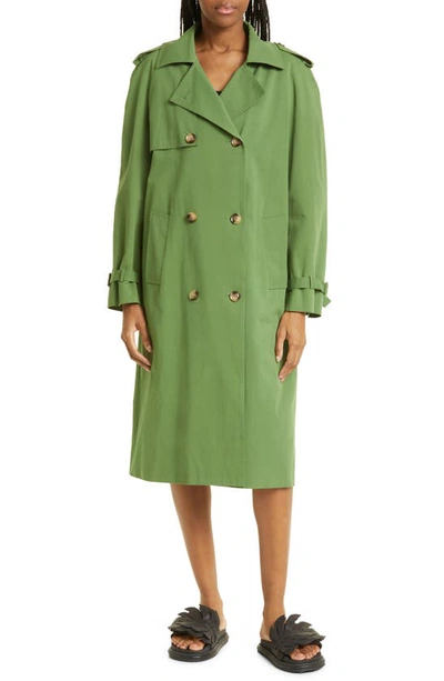 Shop Farm Rio Double Breasted Trench Coat In Green