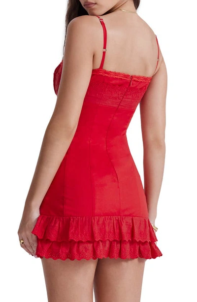House Of Cb Luci Eyelet Button-up Cotton Blend Cocktail Dress In Red Rose