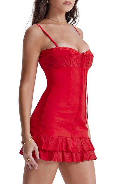 House Of Cb Luci Eyelet Button-up Cotton Blend Cocktail Dress In Red Rose