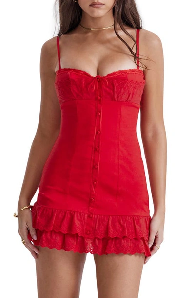 House Of Cb Luci Eyelet Button-up Cotton Blend Cocktail Dress In Red Rose