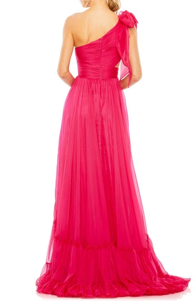 Shop Mac Duggal Ruched Tiered One-shoulder Gown In Hot Pink