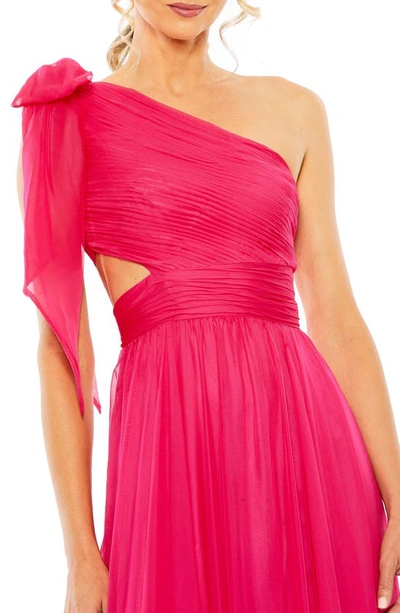 Shop Mac Duggal Ruched Tiered One-shoulder Gown In Hot Pink