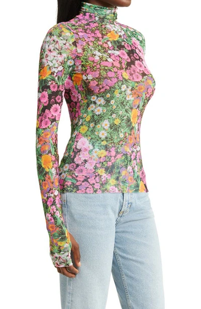 Shop Afrm Zadie Mesh Turtleneck Top In Mixed Floral Sub