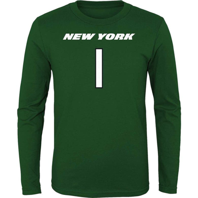Shop Outerstuff Youth Sauce Gardner Black New York Jets Mainliner Player Name & Number Long Sleeve T-shirt In Green
