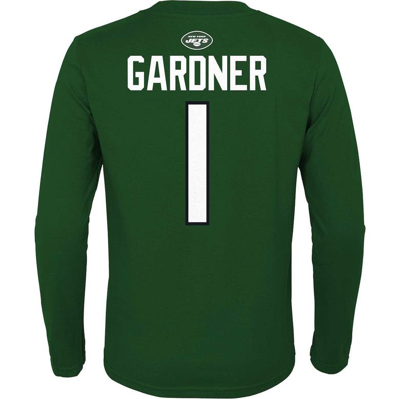 Shop Outerstuff Youth Sauce Gardner Black New York Jets Mainliner Player Name & Number Long Sleeve T-shirt In Green