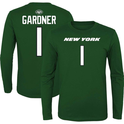Shop Outerstuff Youth Sauce Gardner Black New York Jets Mainliner Player Name & Number Long Sleeve T-shirt In Green
